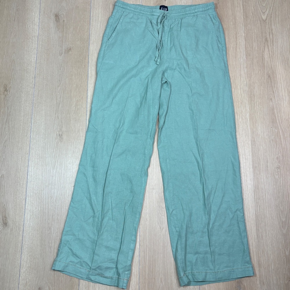 Gap Womens XS Seafoam Green Linen Blend Wide Leg Drawstring Pants Relaxed Beach‎